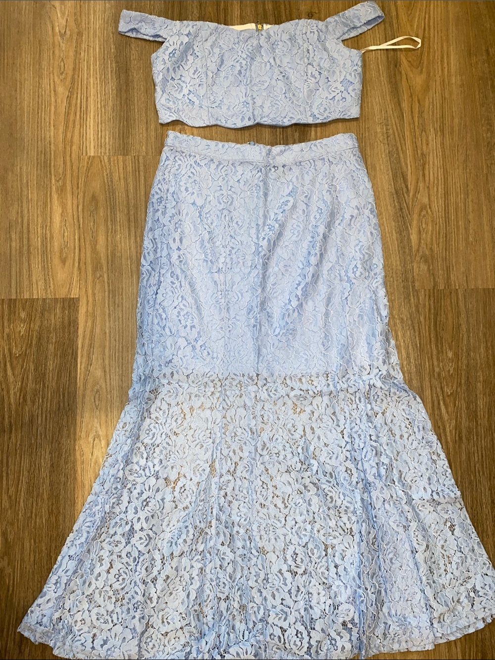 SHEIN Light Blue Lace Mermaid Maxi Skirt